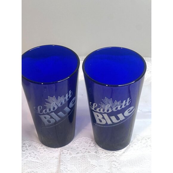 LABATT BLUE Pint Beer Drink Glass Cobalt Blue Libbey Made USA 16oz Set of Two - Picture 2 of 6